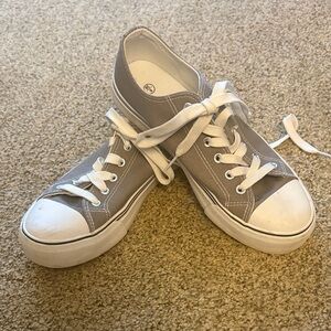 Gray Canvas Sneakers with White Laces